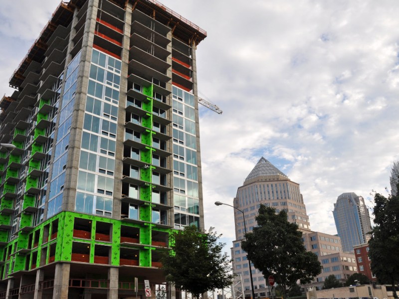 A high-rise building under construction in downtown Raleigh, North Carolina.