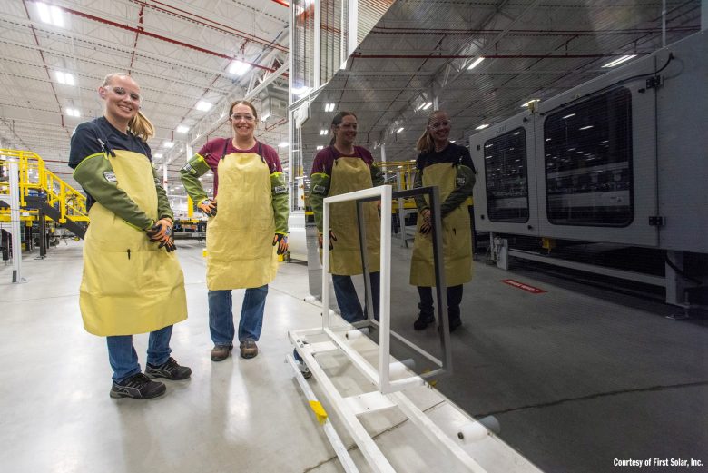 Crew members at one of First Solar’s Ohio manufacturing plants.