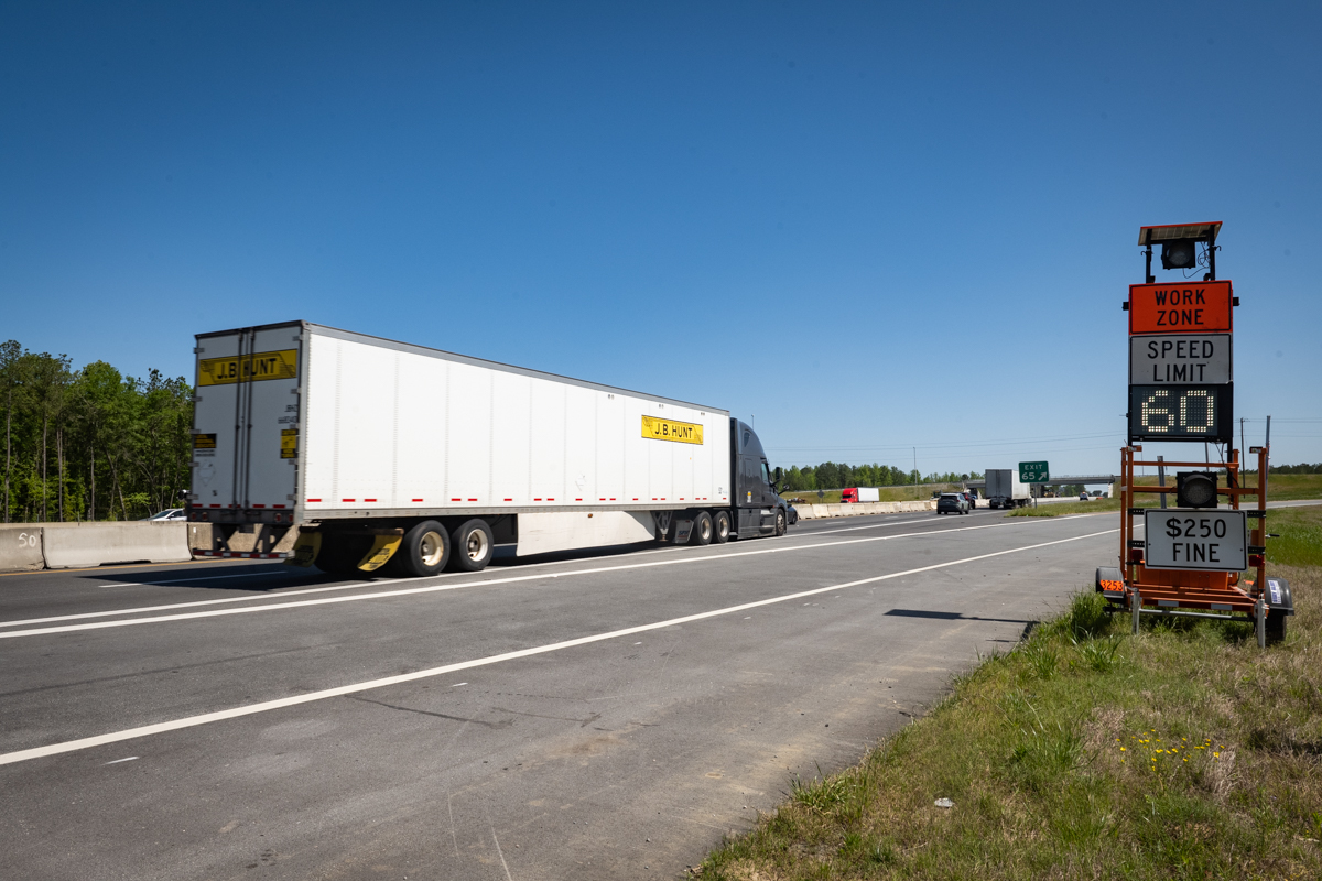 A truck on an interstate highway in North Carolina.