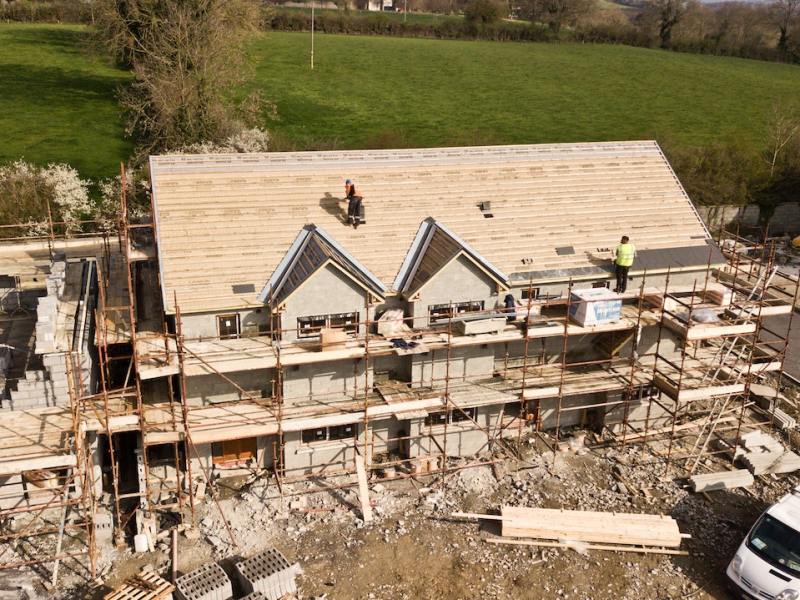 Aerial photo of a house construction site.